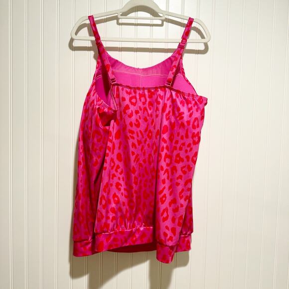 Lane Bryant Red Pink Leopard Tankini Swim Top Lightly Lined No Wire Plus Size 22 - Picture 3 of 6